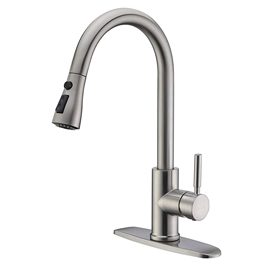 WEWE Single Handle High Arc Brushed Nickel Pull Out Kitchen Faucet,Single Level Stainless Steel Kitchen Sink Faucets with Pull Down Sprayer