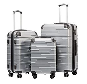 Coolife Luggage Expandable(only 28") Suitcase 3 Piece Set with TSA Lock Spinner 20in24in28in (sliver)