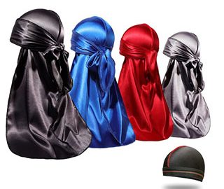 4PCS Silky Durags for Men Women 360 Waves with 1 Wave Cap, Silky Satin Durag Extra Long Tails